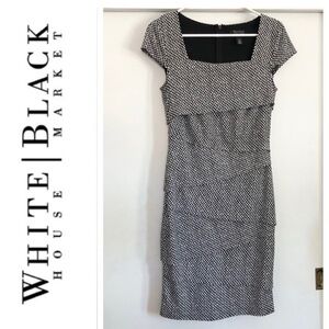 White House Black Market Houndstooth Tiered Slimming Dress, size 4